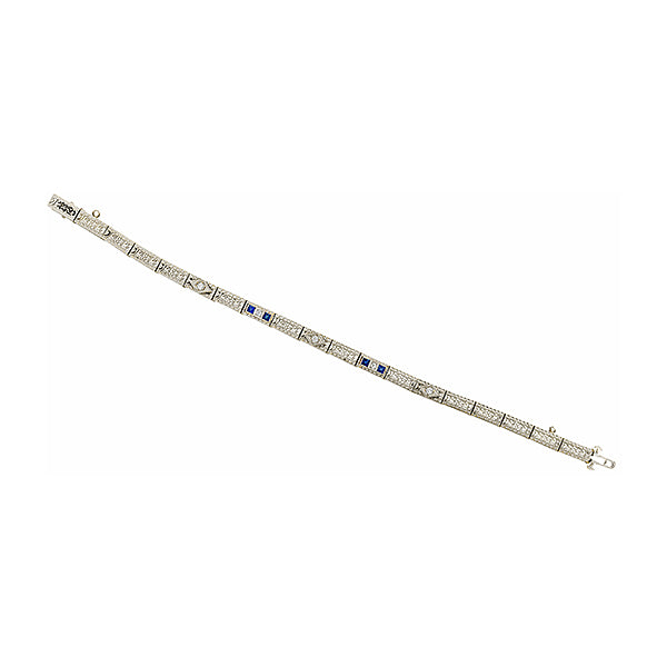 Art Deco Diamond & Sapphire Filigree Bracelet