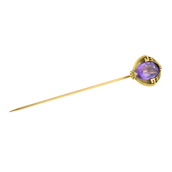 Edwardian Buff Topped Amethyst Stick Pin::Doyle & Doyle