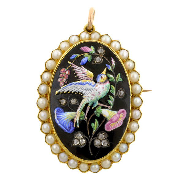 Victorian Enamel Diamond Bird Pin/Pendant