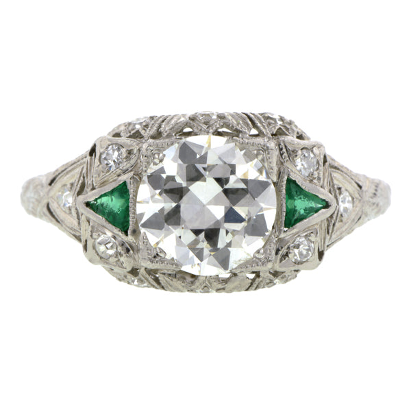 Art Deco Diamond & Emerald* Engagement Ring, TRB 1.06ct: