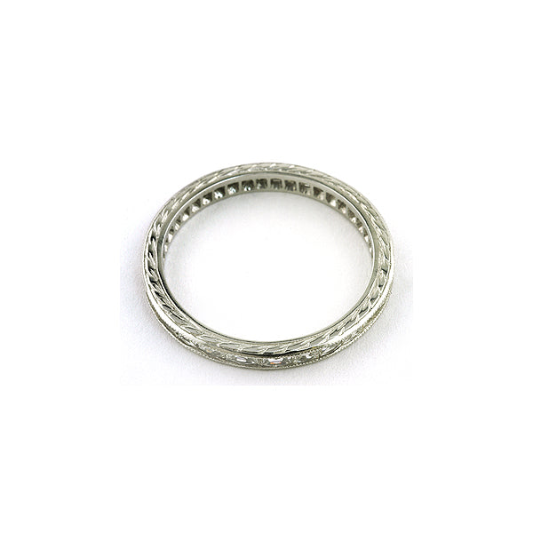 Contemporary ring: a Platinum French Cut Baguette Diamond Band sold by Doyle & Doyle vintage and antique jewelry boutique.