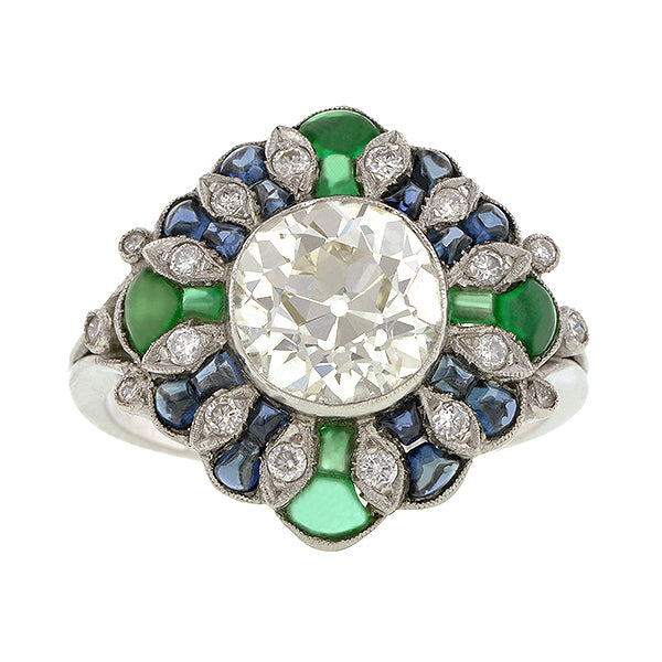 Diamond, Sapphire & Emerald Ring, Old Mine 2.33ct::Doyle & Doyle