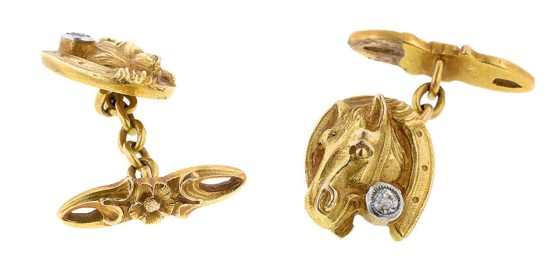Horse & Horseshoe Old European Diamond Cufflinks::Doyle & Doyle