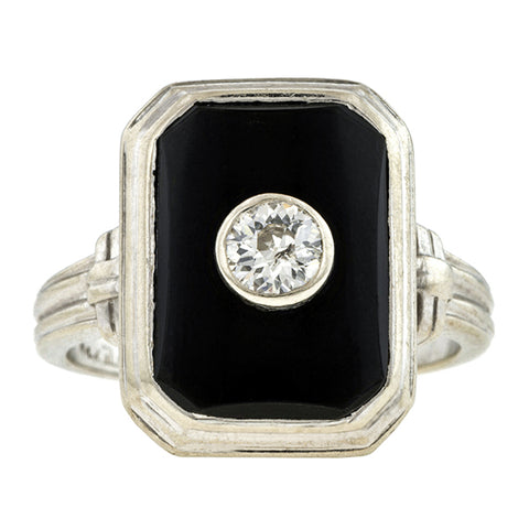 Vintage Diamond & Onyx Ring, Old Euro 0.25ct:: Doyle & Doyle
