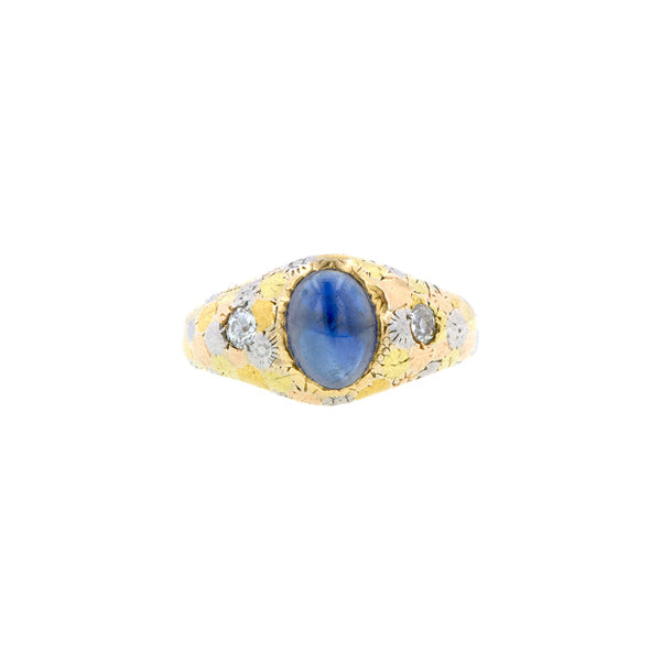 Cabochon Sapphire & Old European Diamond Ring