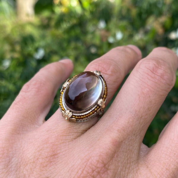 Vintage Filigree Smokey Quartz Ring sold by Doyle and Doyle an antique and vintage jewelry boutique