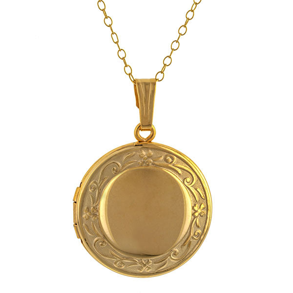 Round Patterned Locket sold by Doyle & Doyle vintage and antique jewelry boutique.