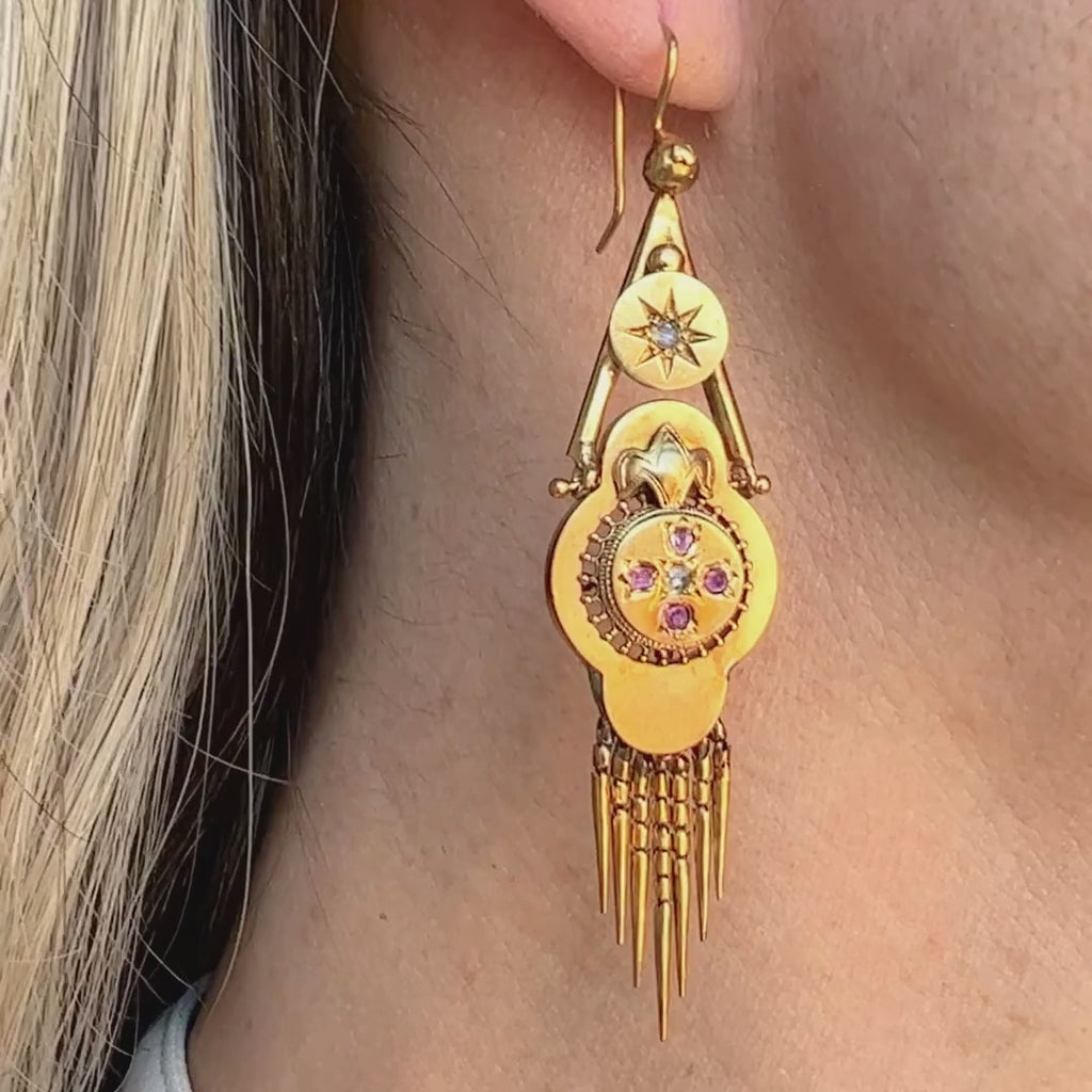 Victorian Ruby & Diamond Drop Earrings sold by Doyle and Doyle an antique and vintage jewelry boutique