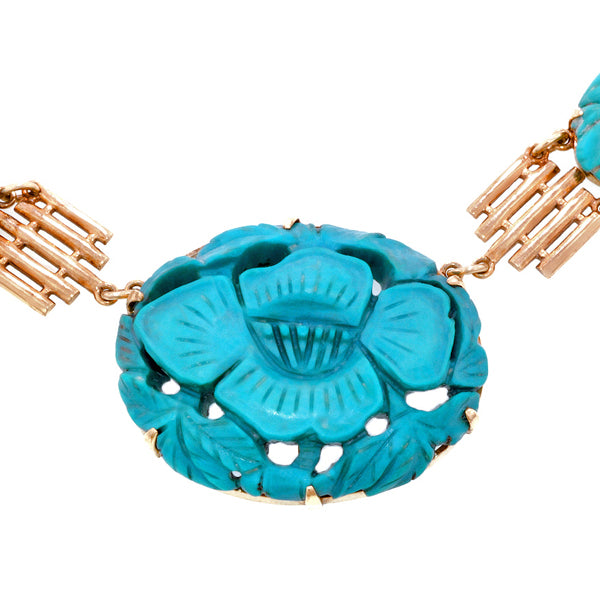 Vintage Carved Turquoise Necklace.