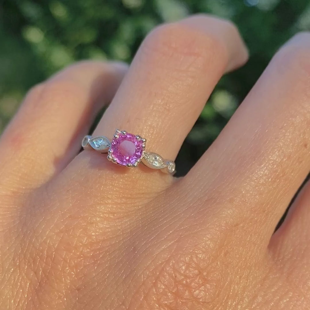 Vintage Pink Sapphire & Diamond Ring sold by Doyle and Doyle an antique and vintage jewelry boutique