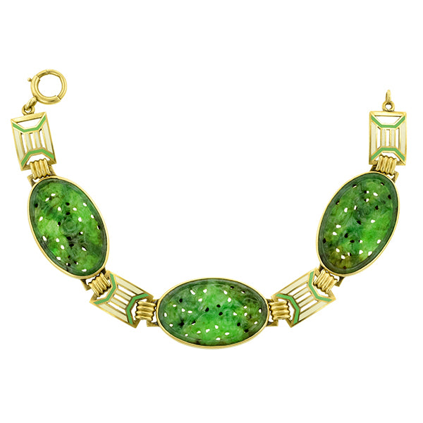 Art Deco Jade & Enamel Bracelet::Doyle & Doyle