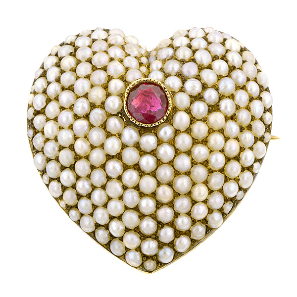 Victorian Ruby & Pearl Pin