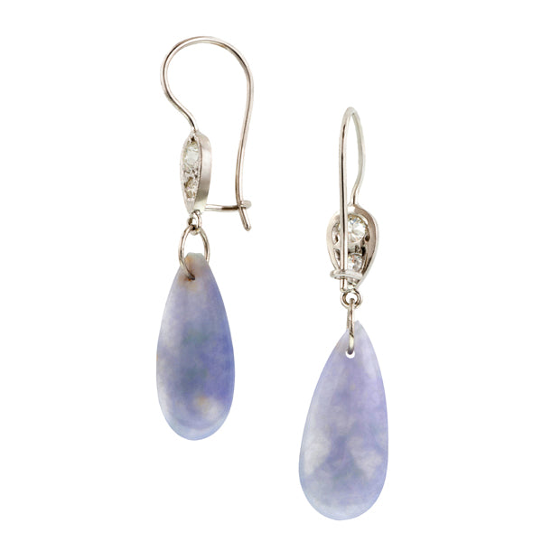 Diamond & Lavender Jade Drop Earrings sold by Doyle and Doyle an antique and vintage jewelry boutique