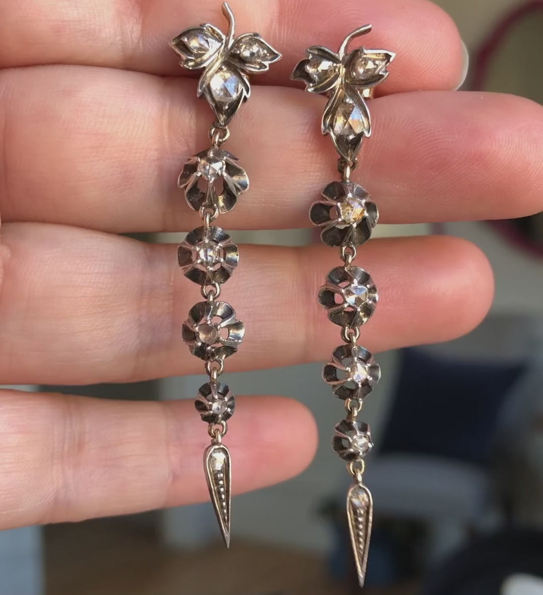 Antique Diamond Drop Earrings sold by Doyle and Doyle an antique and vintage jewelry boutique