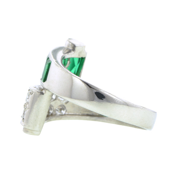 Vintage Emerald & Diamond Crossover Ring::Doyle & Doyle