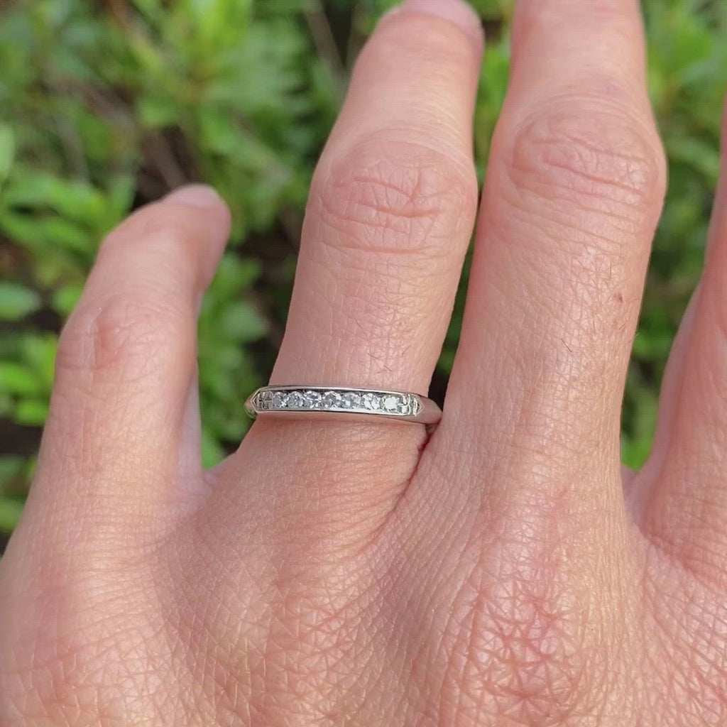 Vintage Channel Set Diamond Wedding Band sold by Doyle and Doyle an antique and vintage jewelry boutique