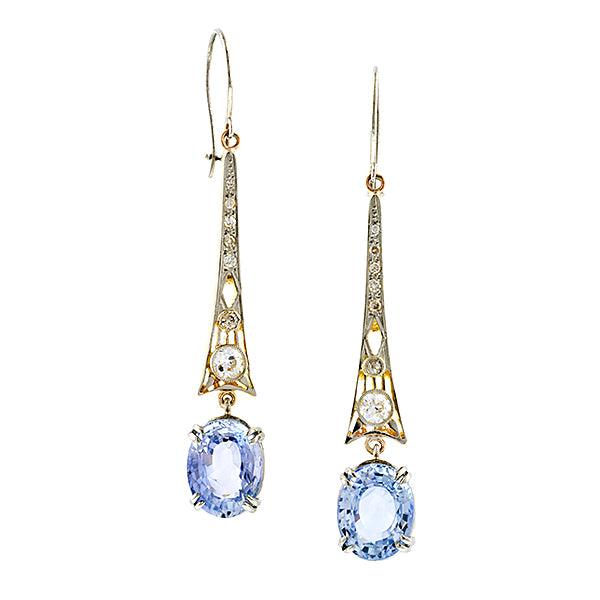 Art Deco Sapphire & Diamond Drop Earrings::Doyle & Doyle