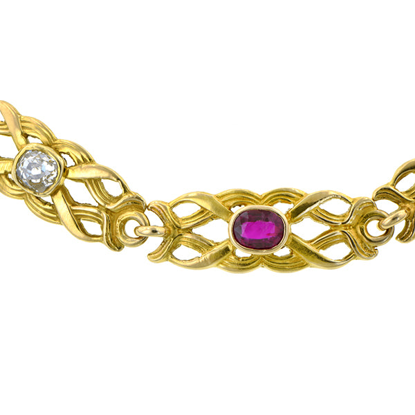 Art Nouveau Diamond & Ruby Link Bracelet:: Doyle & Doyle