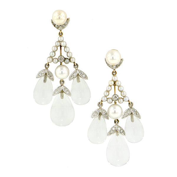 Pearl*, Diamond & Rock Crystal Drop Earrings:: Doyle & Doyle