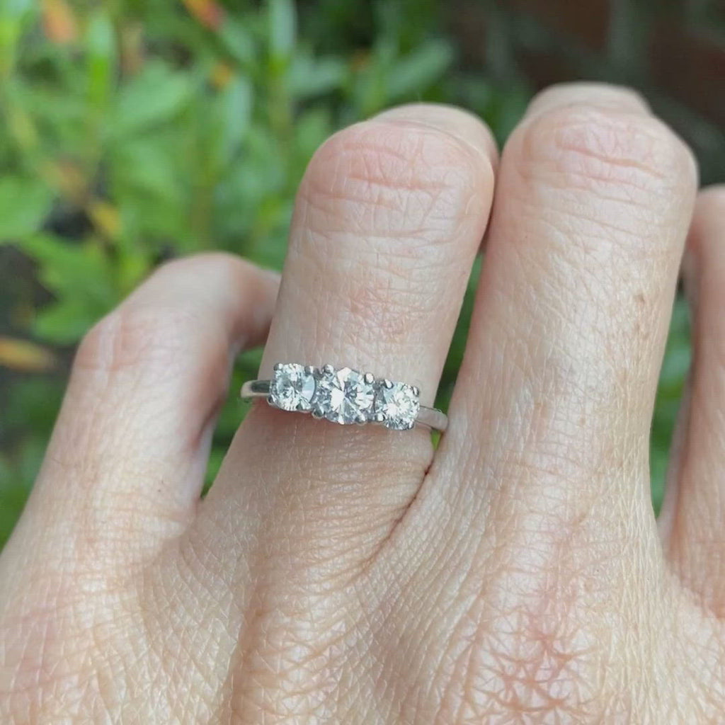 Vintage Three Diamond Ring sold by Doyle and Doyle an antique and vintage jewelry boutique