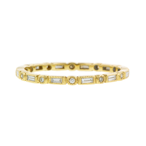 Baguette & Round Diamond Bezel Set Eternity Wedding Band Ring sold by Doyle & Doyle vintage and antique jewelry boutique.