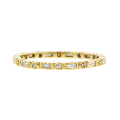 Baguette & Round Diamond Bezel Set Eternity Wedding Band Ring sold by Doyle & Doyle vintage and antique jewelry boutique.