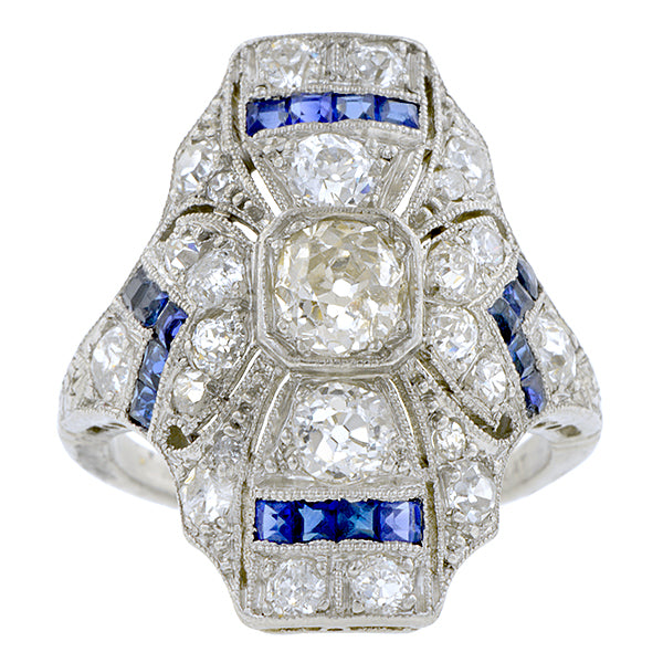 Art Deco Diamond Sapphire Dinner Ring, Old Euro 0.47ct:: Doyle & Doyle