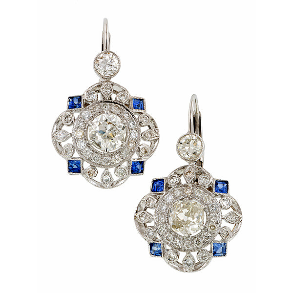 Diamond & Sapphire Filigree Drop Earrings :: Doyle & Doyle