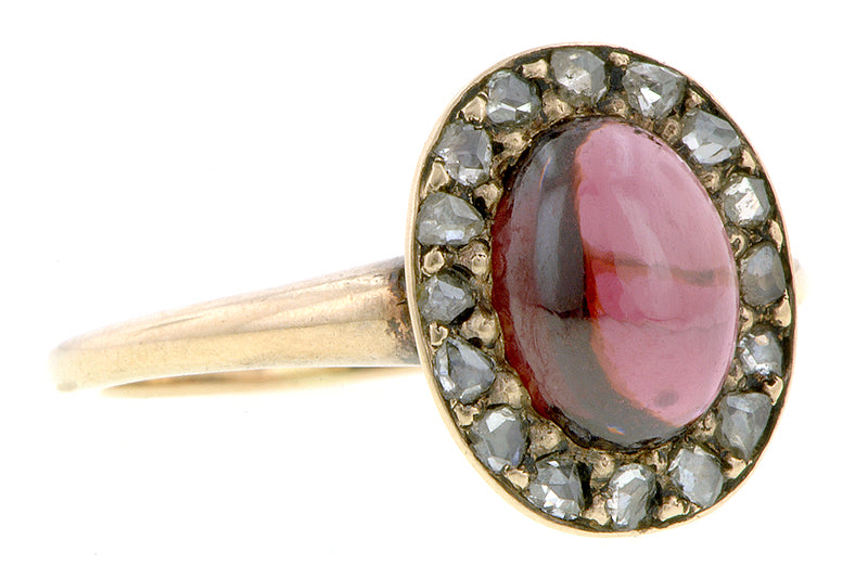 Garnet Cabochon & Rose Cut Diamond Ring :: Doyle & Doyle