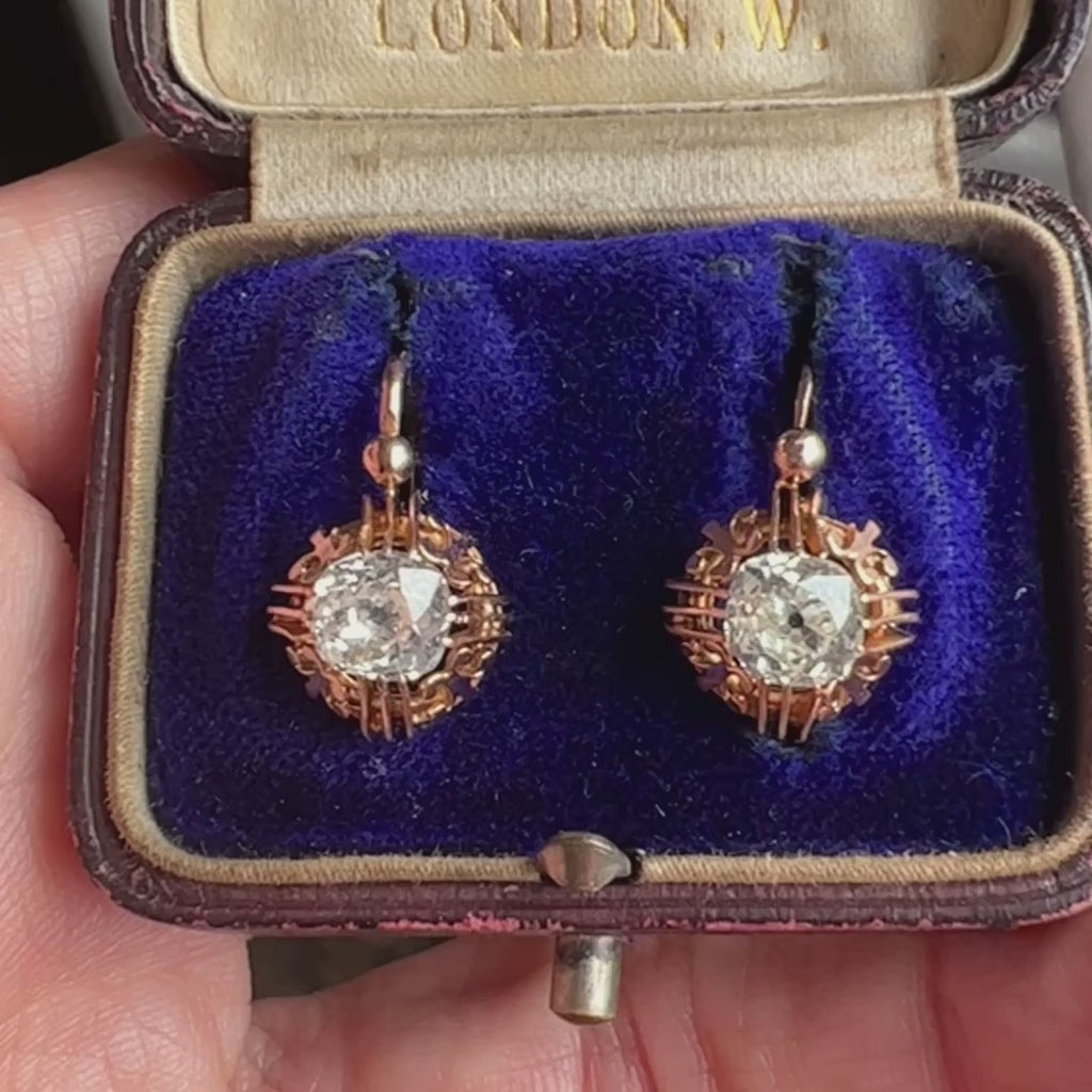 Victorian Old Mine Cut Diamond Earrings sold by Doyle and Doyle an antique and vintage jewelry boutique