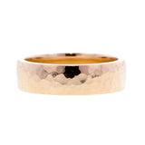 Contemporary ring; a Yellow Gold Hammered Ellipse Wedding Band 6mm sold by Doyle & Doyle vintage and antique jewelry boutique.