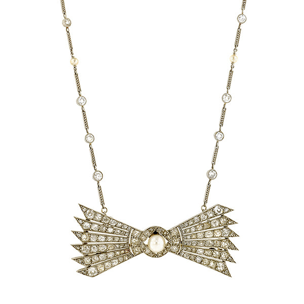 Art Deco Diamond & Pearl* Convertible Necklace/Pin/Bracelets:: Doyle & Doyle