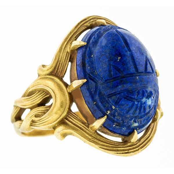 Art Nouveau Lapis Scarab Ring:: Doyle & Doyle