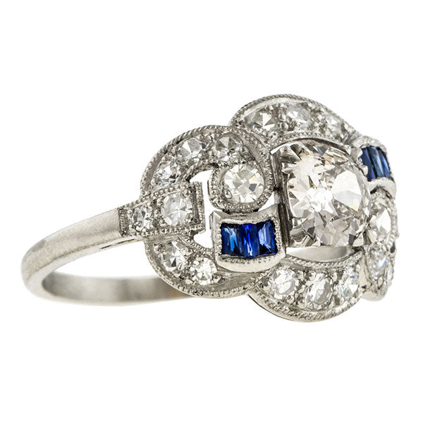 Vintage Sapphire & Diamond Engagement Ring, Old Euro 0.51ct