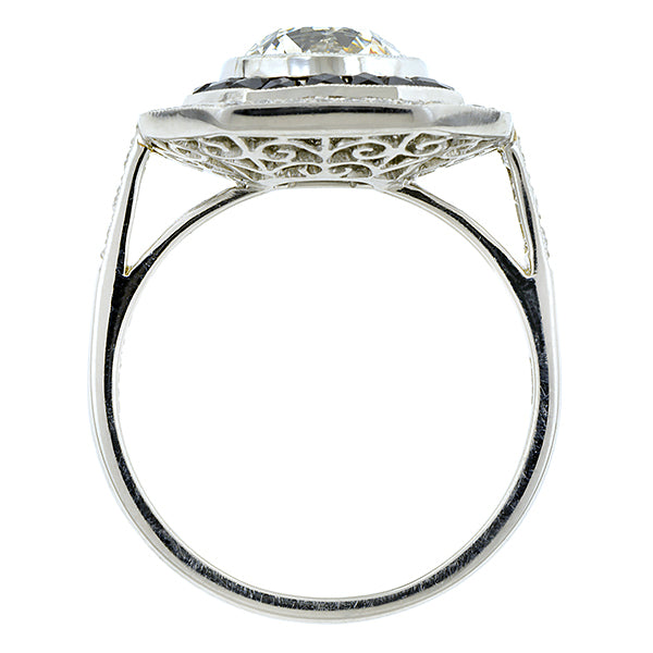 Diamond & Onyx Ring, Old Euro 1.95ct