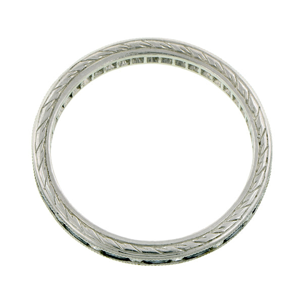 French Cut Baguette Sapphire & Round Diamond Band Platinum :: Doyle & Doyle