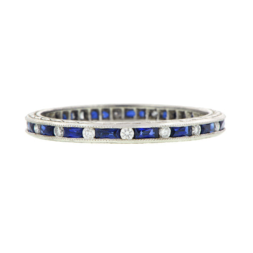 French Cut Baguette Sapphire & Round Diamond Band Platinum :: Doyle & Doyle