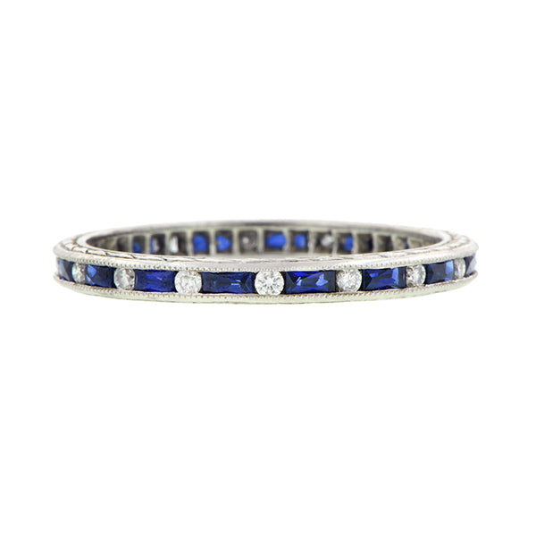 French Cut Baguette Sapphire & Round Diamond Band Platinum :: Doyle & Doyle
