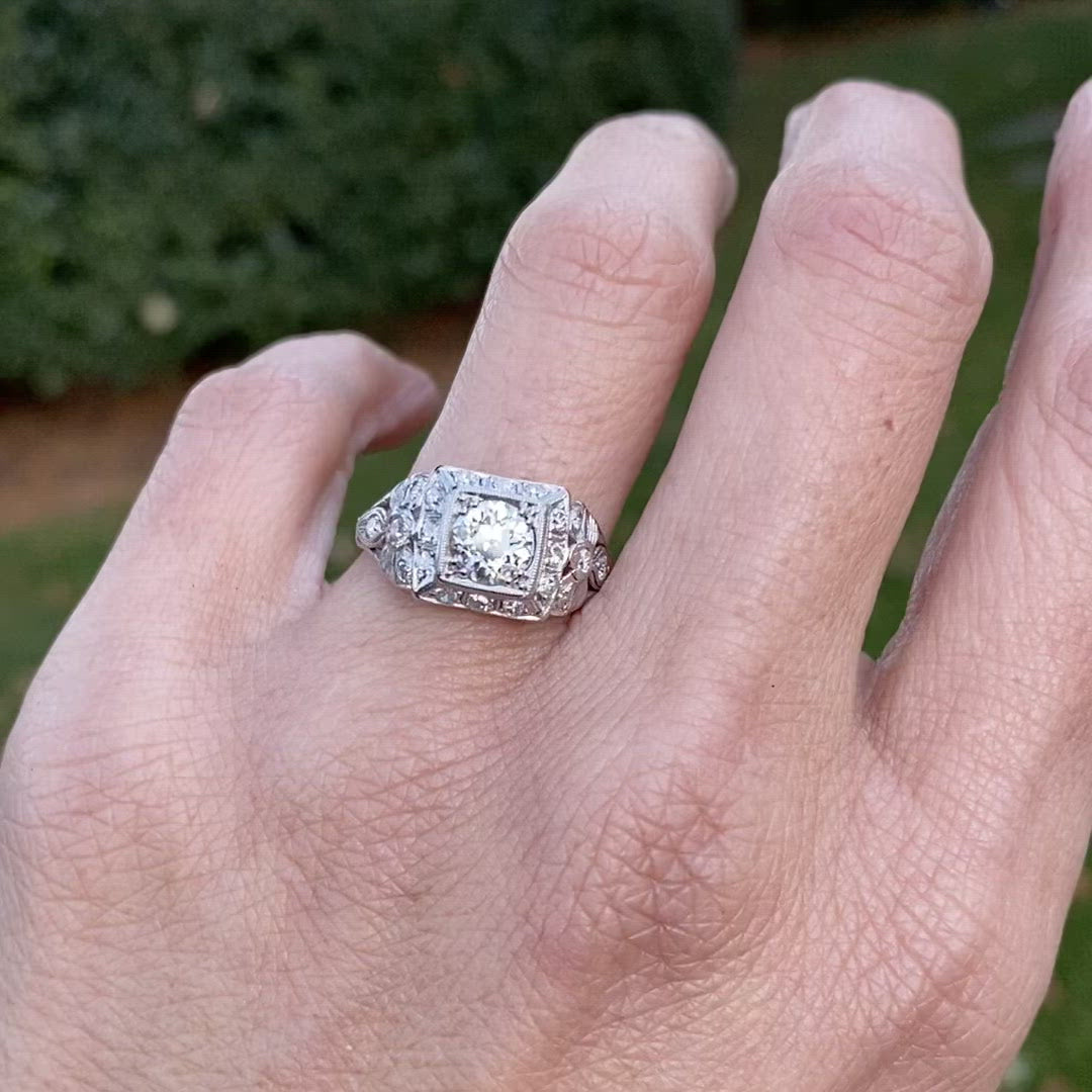 Art Deco Diamond Ring, Old Euro 0.85ct sold by Doyle and Doyle an antique and vintage jewelry boutique