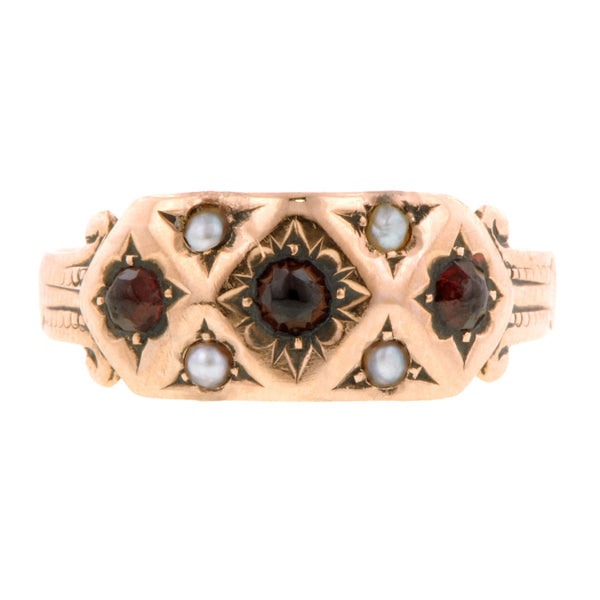 Victorian Garnet & Pearl Ring::Doyle & Doyle