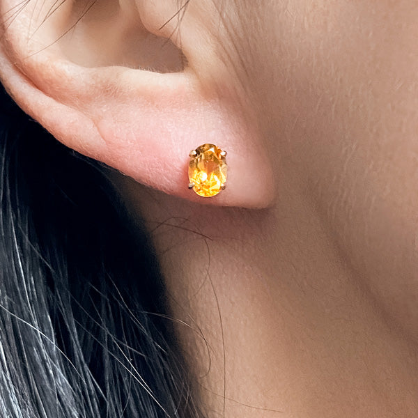 Oval Citrine Stud Earrings, 5x7mm. sold by Doyle and Doyle an antique and vintage jewelry boutique