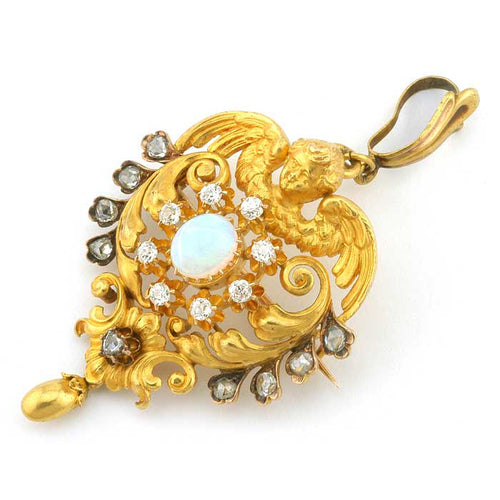 Antique Opal & Diamond Angel Pendant sold by Doyle and Doyle an antique and vintage jewelry boutique