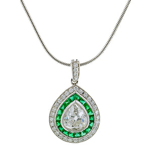 Pear Shape Diamond & Emerald Pendant