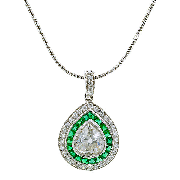 Pear Shape Diamond & Emerald Pendant