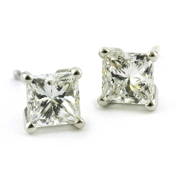 Princess Cut Diamond Stud Earrings, 1ctw