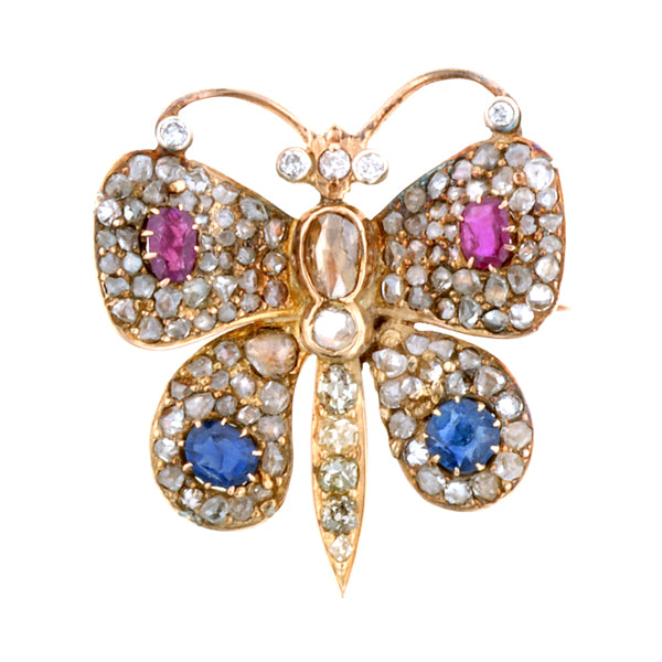 Victorian Comb With Removable Ruby, Sapphire & Diamond  Butterfly Pin/Brooch::Doyle & Doyle