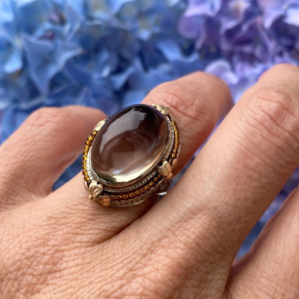 Vintage Filigree Smokey Quartz Ring sold by Doyle and Doyle an antique and vintage jewelry boutique
