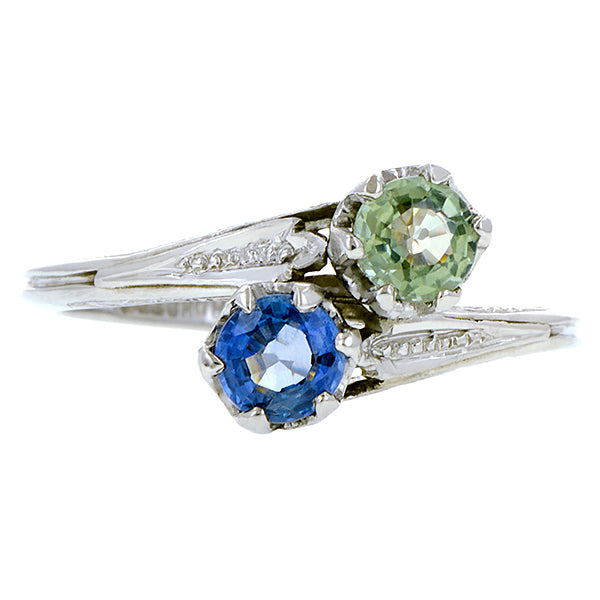 Edwardian Blue and Green Sapphire Toi et Moi Ring:: Doyle & Doyle