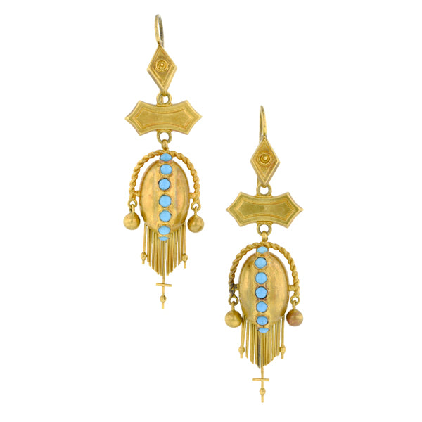 Victorian Gold And Turqouise Drop Earrings::Doyle & Doyle