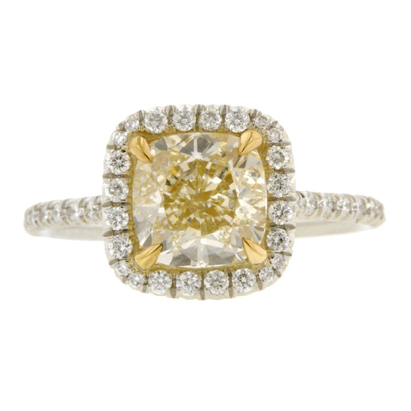 Fancy Yellow Engagement Ring. 2.01 Cushion :: Doyle & Doyle